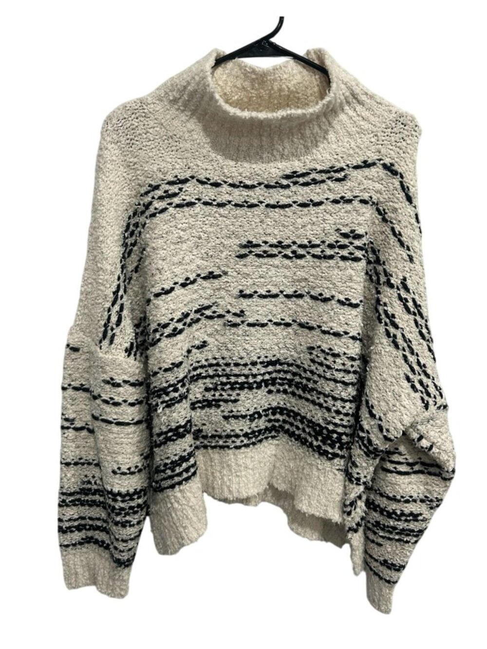 Pilcro Anthropologie XL Cream Black Striped Bouclé Turtleneck Sweater Cozycore